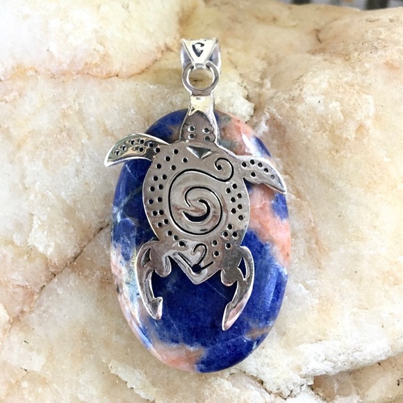 ORANGE SODALITE artisan sterling silver turtle pendant NWT - Picture 2 of 5